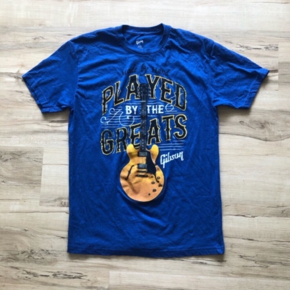 MASSIVE $10 SALE Gibson Royal Blue T-Shirt with Guitar Graphic